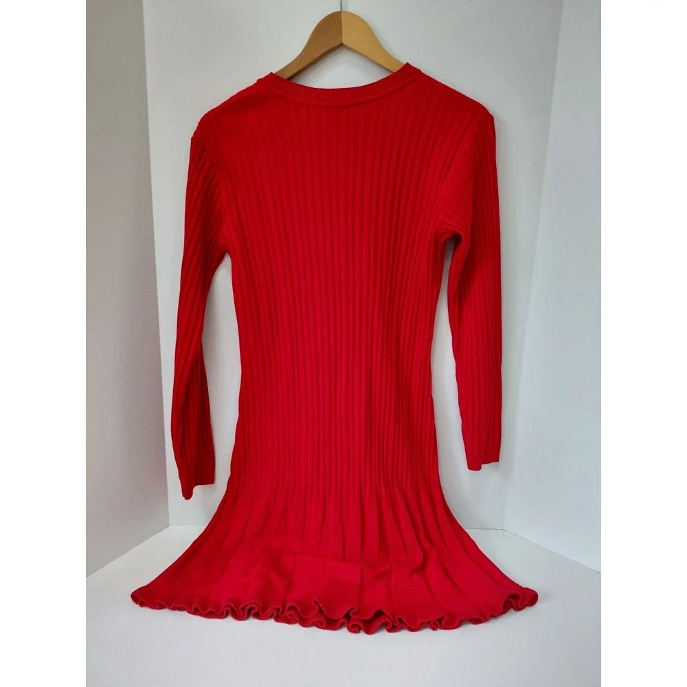 Vintage Solid Red Coldwater‎ Creek Longsleeve Knit Ribbed Dress Petite Small